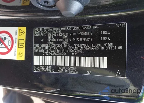 2016 Lexus Rx 350 из США, поврежденный, VIN 2T2ZZMCA7GC001764